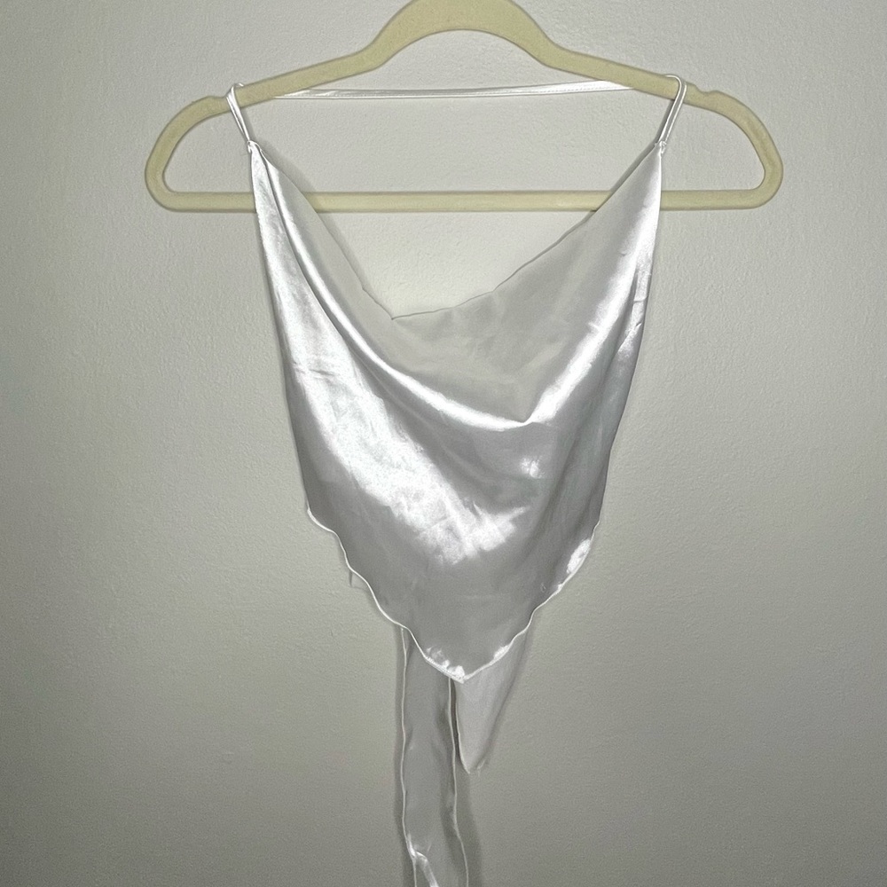 White halter tie back top